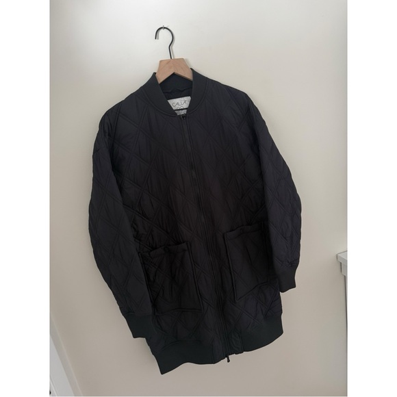 Calia Long Quilted Bomber Jacket Black Zip Front Women’s Small - Picture 2 of 10